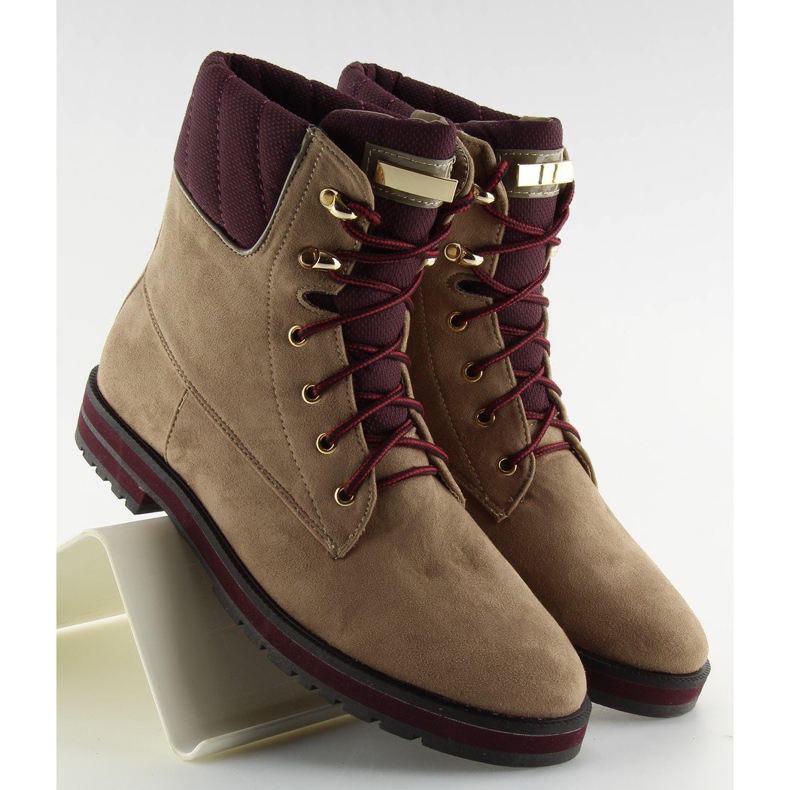 Botas com atacadores bege 1539 Khaki cáqui 1