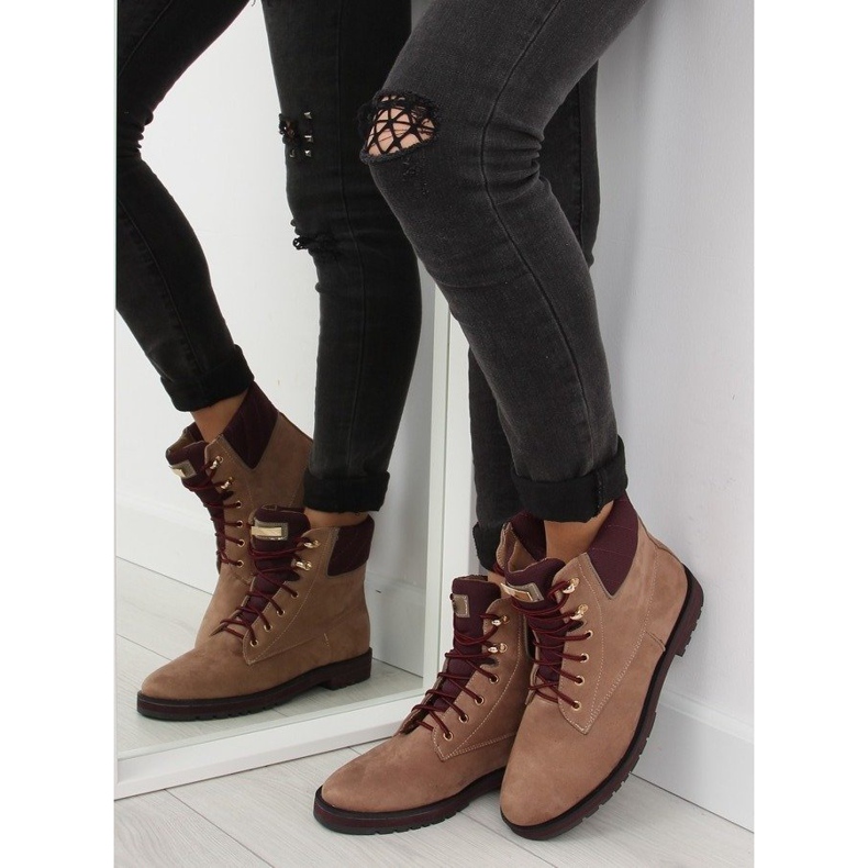 Botas com atacadores bege 1539 Khaki cáqui 2