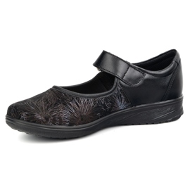 But-Bal Sapatos de velcro de couro feminino com padrão floral 696bb preto 1