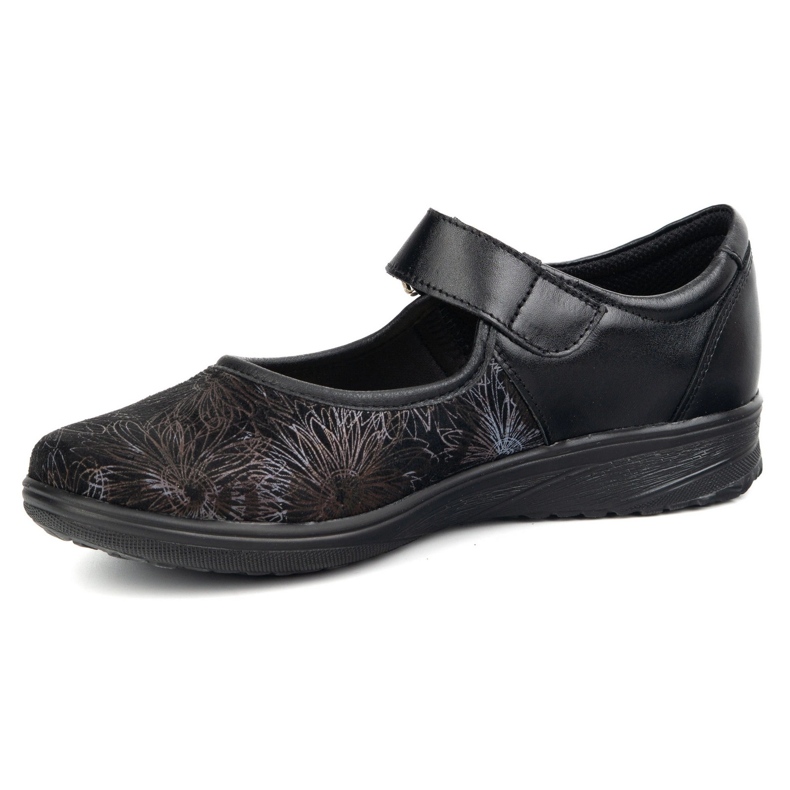 But-Bal Sapatos de velcro de couro feminino com padrão floral 696bb preto 1