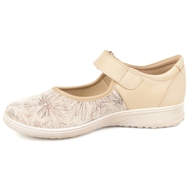 But-Bal Sapatos de velcro de couro feminino com padrão floral 696bb bege 1