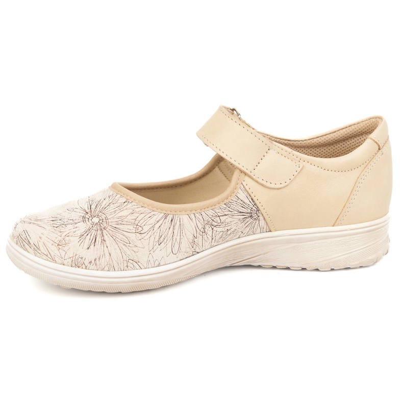 But-Bal Sapatos de velcro de couro feminino com padrão floral 696bb bege 1