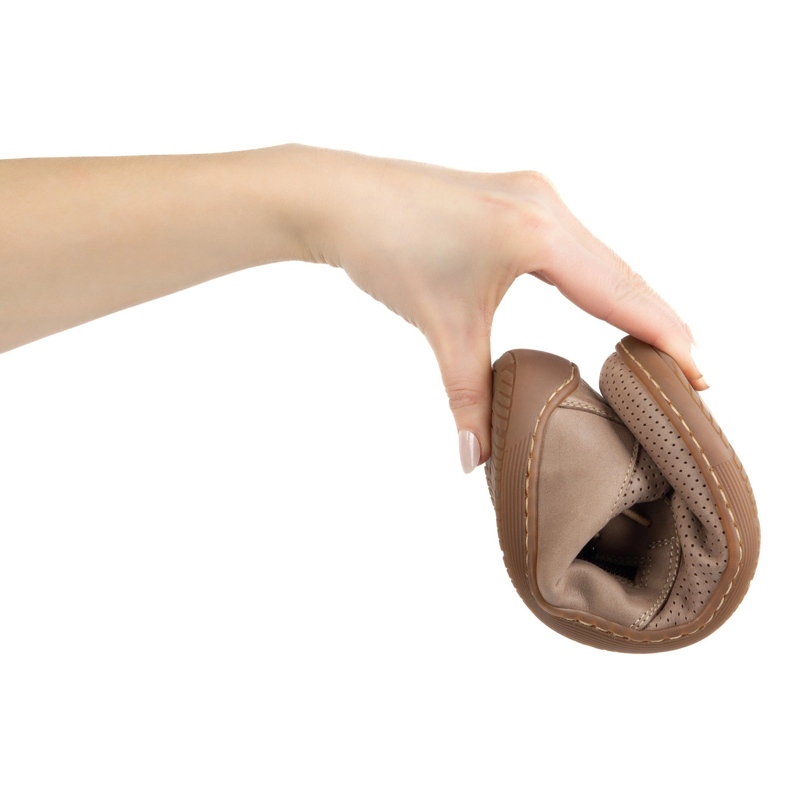 Olivier Sapatos de couro minimalista feminino descalço 1244 bege perfurado 1