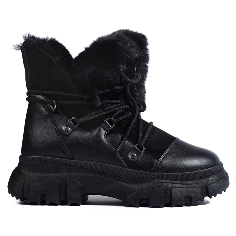 Botas de neve pretas de mulher com pelo preto 2