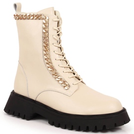 Botins de mulher em pele com corrente, isolante bege Artiker 1 Botins de mulher em pele com corrente, isolante bege Artiker 1