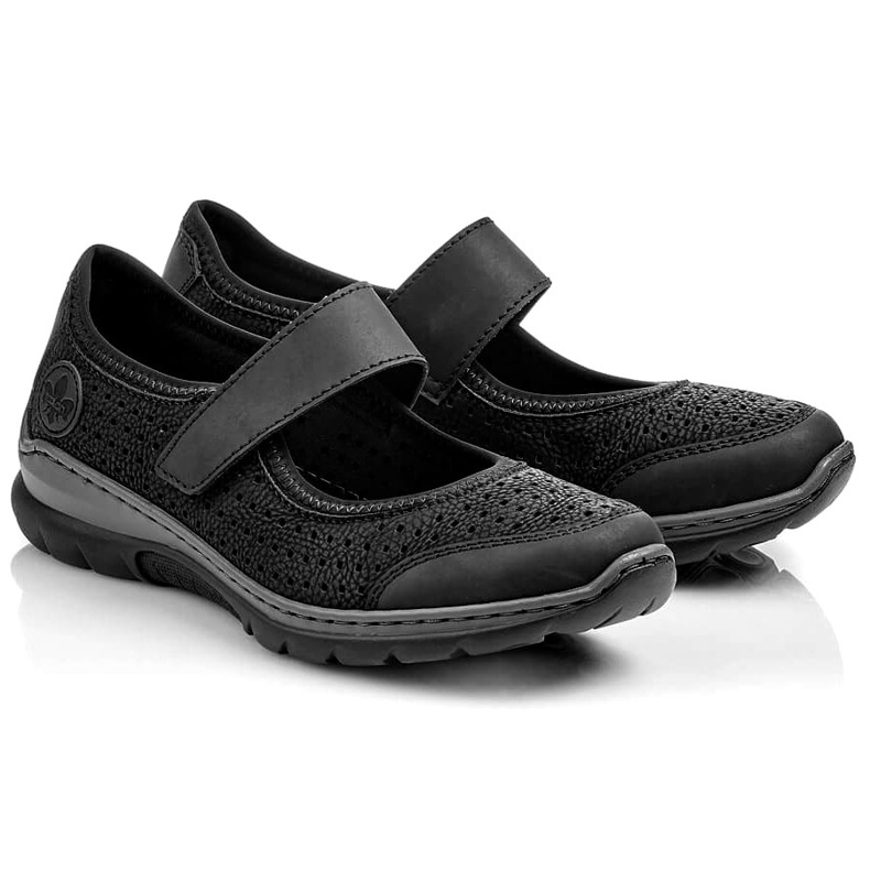 Confortáveis ​​sapatos femininos vazados com velcro preto Rieker L32B5-00 1