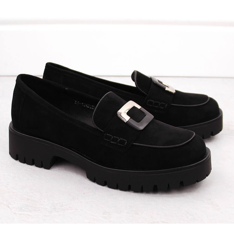 Mocassins femininos com decoração, camurça preta Potocki 12420 preto 1