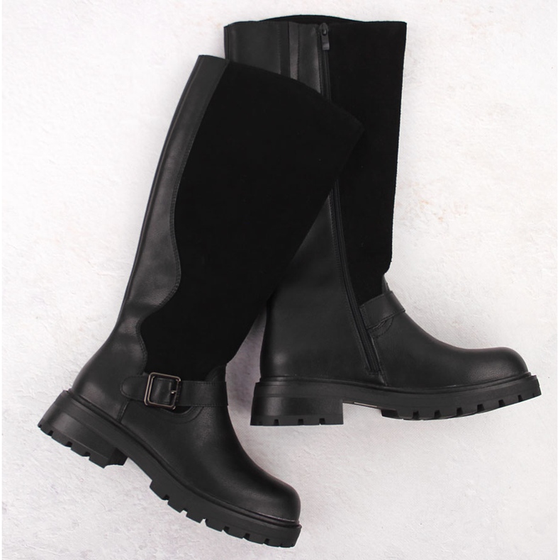 Botas femininas de couro preto Sergio Leone KZ708 preto 1