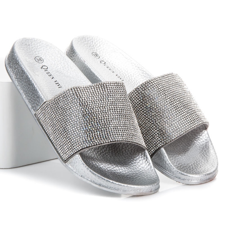 Queen Vivi Chinelos com cristais cinza 1