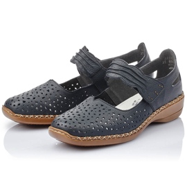 Sapatos de mulher em pele com velcro azul marinho Rieker 41399-14 2