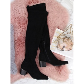 Bota over the knee de camurça preta eVento preta para mulher preto 1