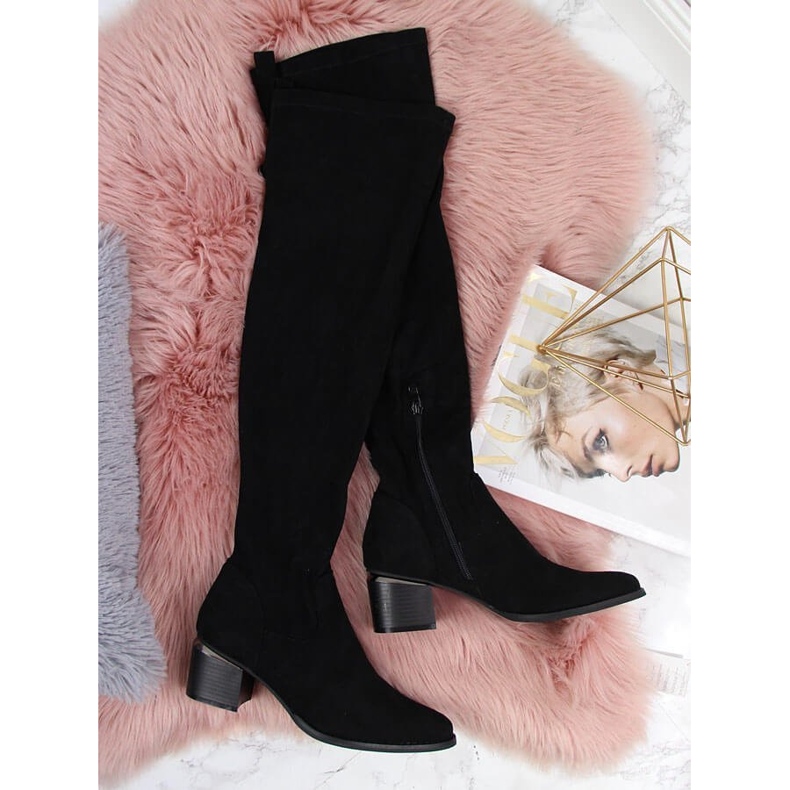 Bota over the knee de camurça preta eVento preta para mulher preto 1