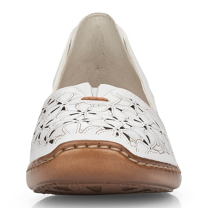 Sapatos femininos de couro vazado branco Rieker 41356 2