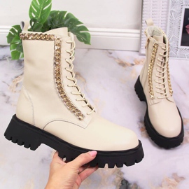 Botins de mulher em pele com corrente, isolante bege Artiker 2 Botins de mulher em pele com corrente, isolante bege Artiker 2