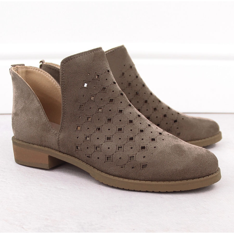 M. DASZYŃSKI Bota feminina de camurça com recortes marrom M.Daszyński SA62-102 castanho 2