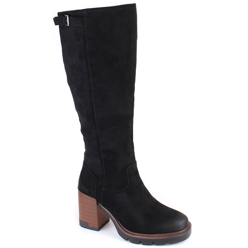 Botas femininas de camurça preta com salto alto e plataforma, Vinceza 58106 preto 1
