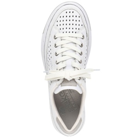 Calçados esportivos femininos confortáveis ​​de couro com aberturas, branco, Rieker L8849-80 1