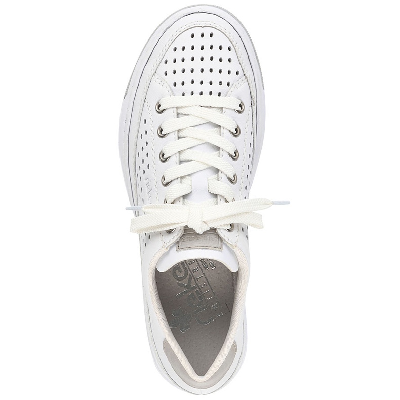 Calçados esportivos femininos confortáveis ​​de couro com aberturas, branco, Rieker L8849-80 1