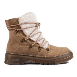 Botas de neve femininas marrons com pele de carneiro castanho 1