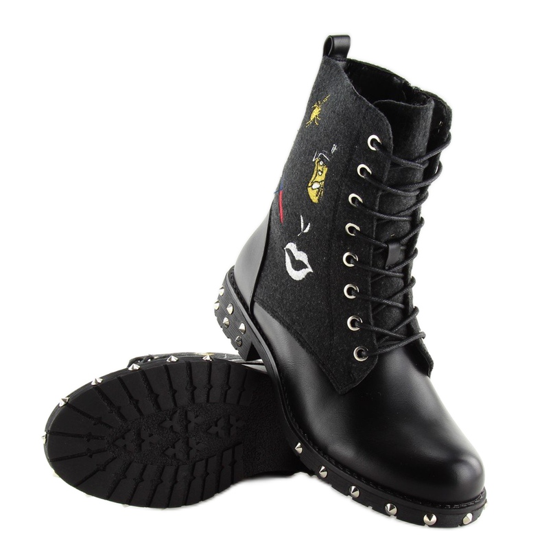 Botas pretas com cabedal de feltro preto 2 Botas pretas com cabedal de feltro preto 2