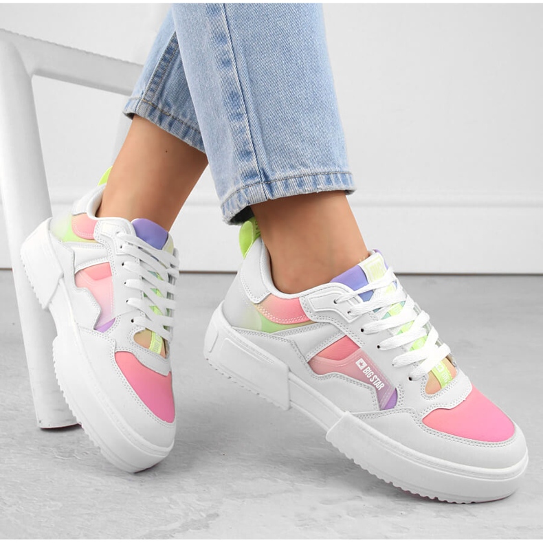 Calçados esportivos femininos com plataforma multicolorida Big Star NN274359 branco 2