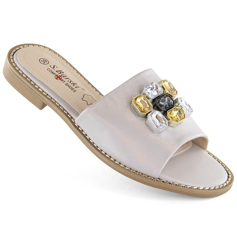 Chinelos femininos confortáveis prateados com zircões S.Barski 031 prata 1 Chinelos femininos confortáveis prateados com zircões S.Barski 031 prata 1