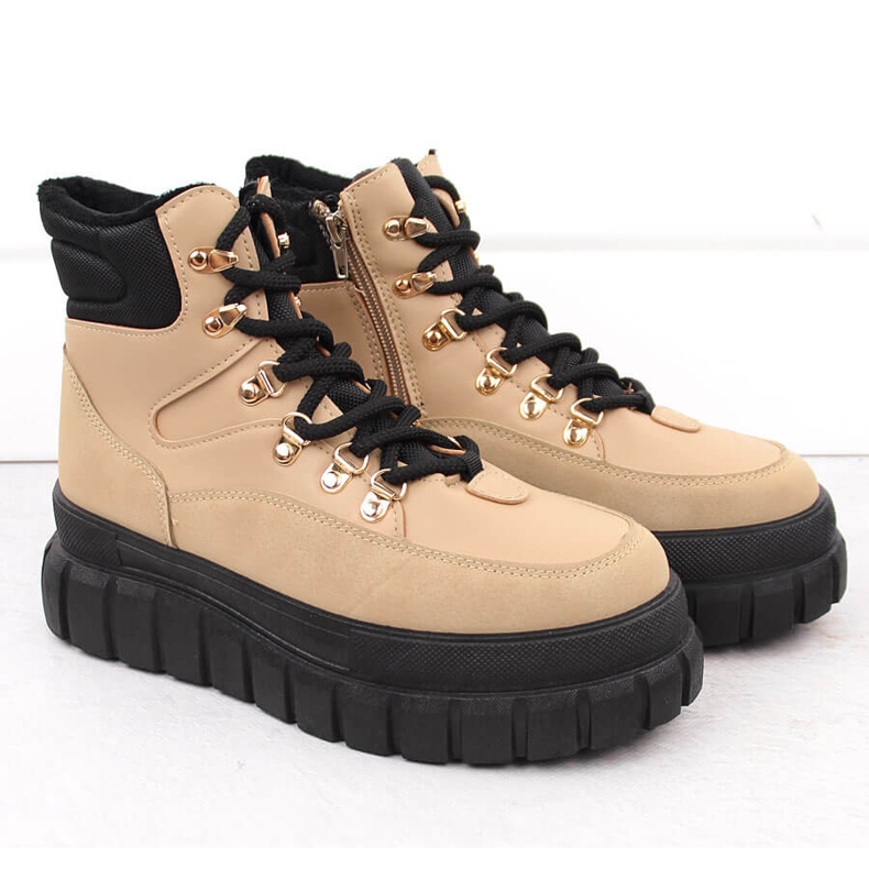 Botas femininas bege com plataforma grossa News 7928 2