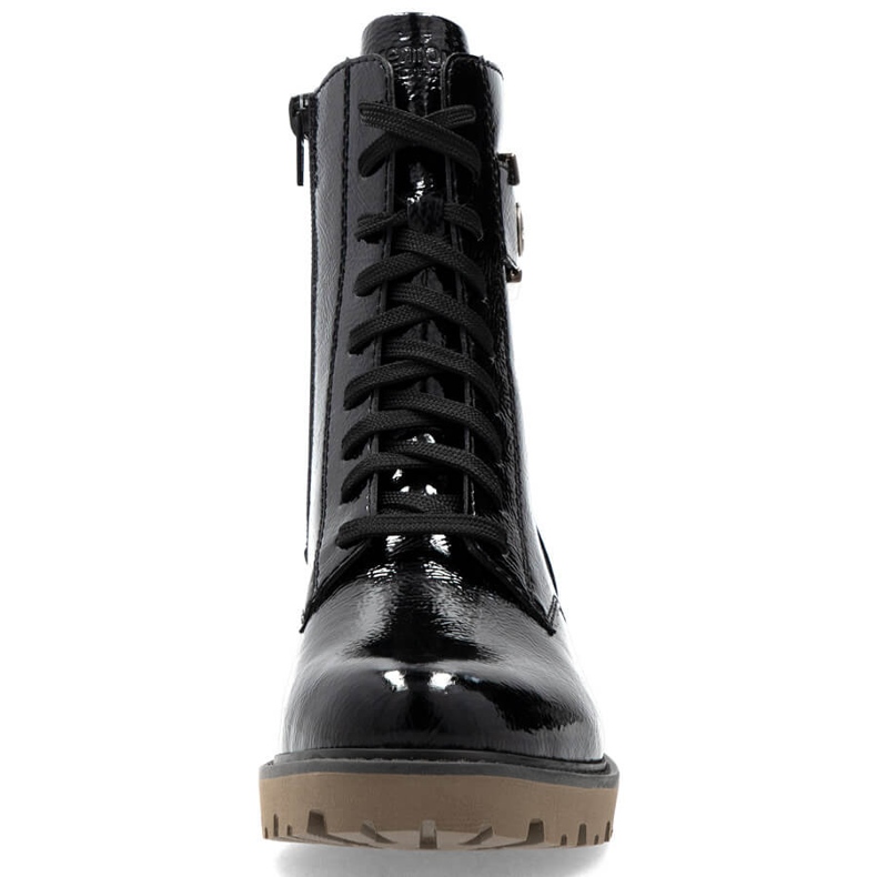 Botas femininas pretas de couro envernizado Remonte D8663-00 preto 2
