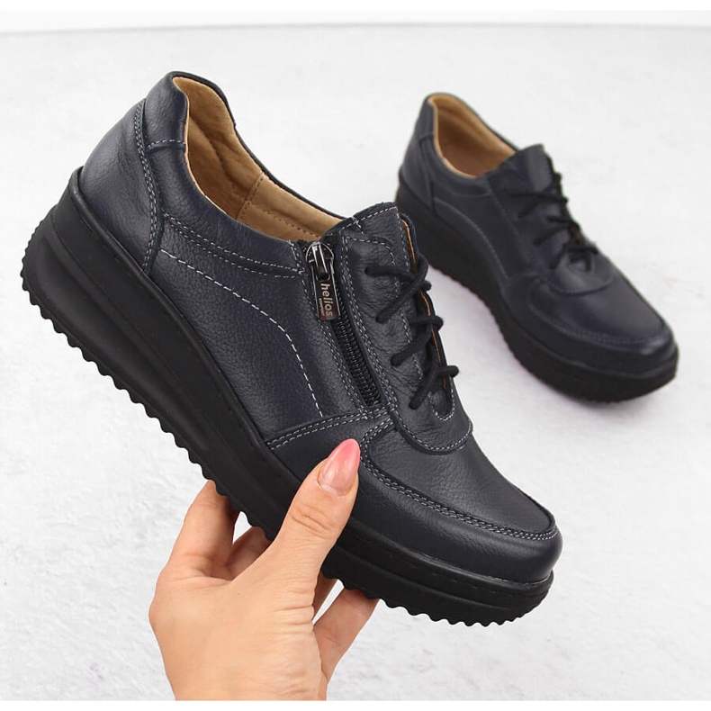 Sapatos femininos confortáveis ​​de couro, azul marinho Helios 419 1