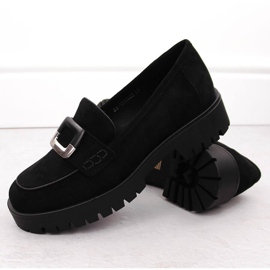 Mocassins femininos com decoração, camurça preta Potocki 12420 preto 2
