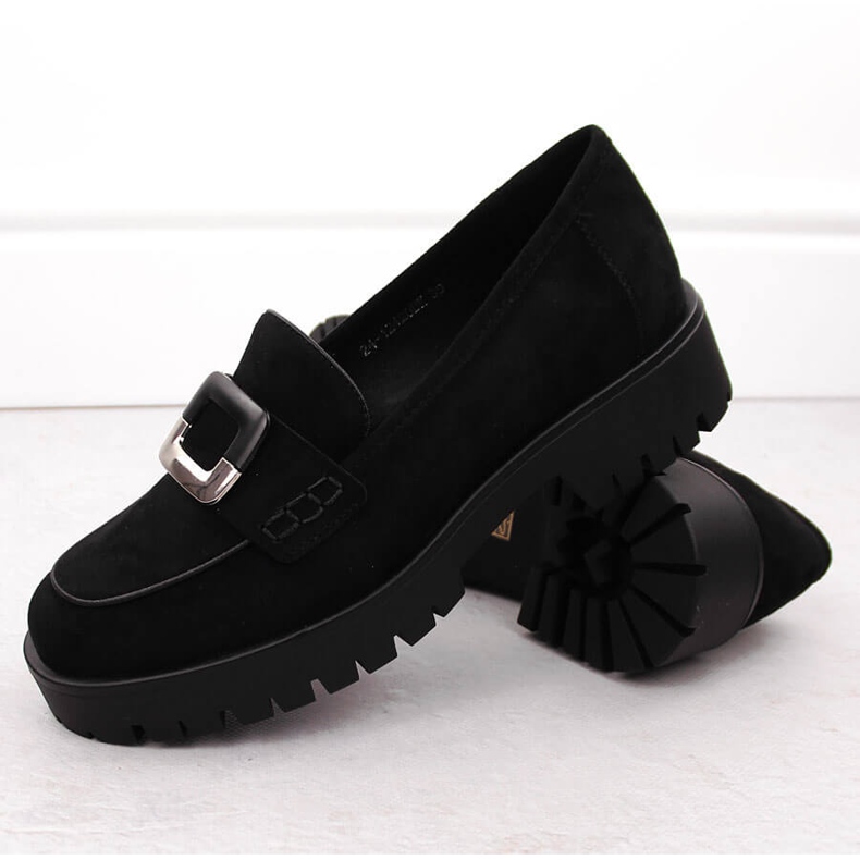 Mocassins femininos com decoração, camurça preta Potocki 12420 preto 2