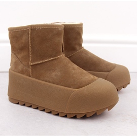 Botas femininas de couro para neve na plataforma camelo Big Star OO274A212 marrom 2
