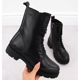 Botas femininas de couro com rebites, pretas Big Star OO274A269 preto 1 Botas femininas de couro com rebites, pretas Big Star OO274A269 preto 1