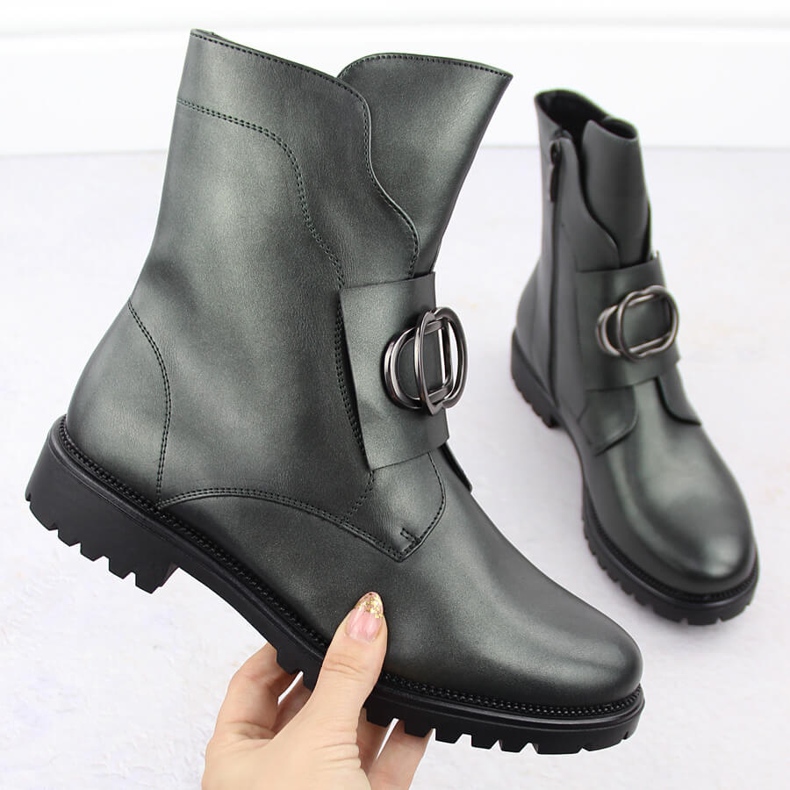 Botas femininas isoladas com decoração, verde Potocki 12441 1