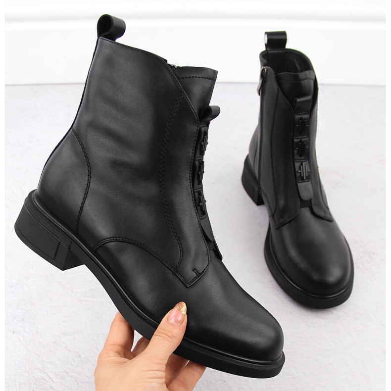 Botas femininas pretas de couro D&amp;A S.Barski Premium Collection CR42-080 preto 1