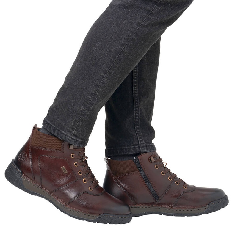 Botins impermeáveis ​​de couro, sapatos masculinos com isolamento, marrom Rieker B0308-25 1