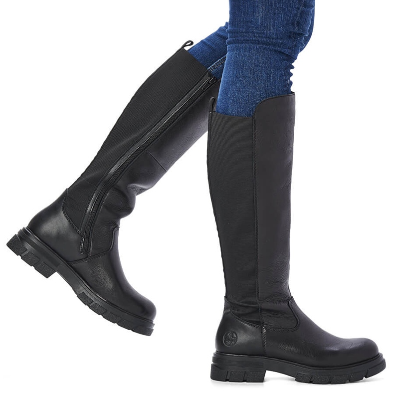 Botas femininas de couro com isolamento, pretas Rieker Z9158-00 preto 1