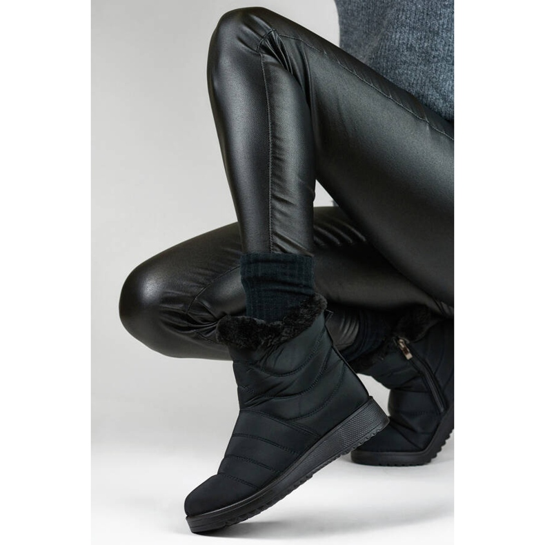 Botas femininas de neve isoladas com pele, pretas W76B preto 1