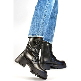 Botas femininas de cano alto com fivelas, pretas GD-FL2206B preto 1