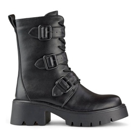 Botas femininas de cano alto com fivelas, pretas GD-FL2206B preto 2