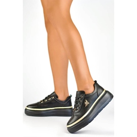 Calçados esportivos femininos de couro na plataforma, preto GD-XF120C-B 2