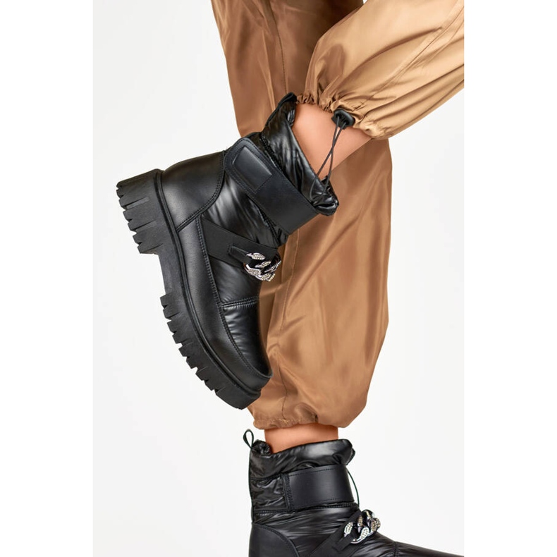 Botas de neve femininas com corrente de velcro, pretas JH-5B preto 2