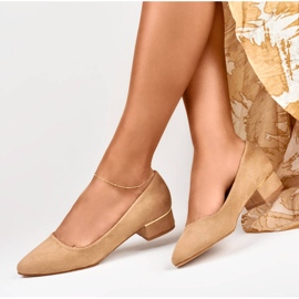 Goodin Sapatos femininos de camurça de salto baixo, bege GD-XR106BE 1