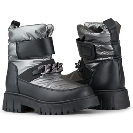 Botas de neve femininas com corrente e velcro, prata metálica JH-5SI 2