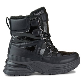 Botas de neve femininas, botas pretas brilhantes 22-PY16061B preto 2