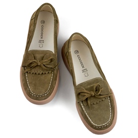 Mocassins femininos de couro verde cáqui Goodin GD-SW4005KH 1