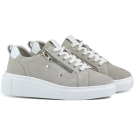 Goodin Calçado esportivo feminino de couro na plataforma, cinza GD-LX1001G 1