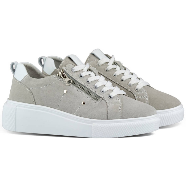 Goodin Calçado esportivo feminino de couro na plataforma, cinza GD-LX1001G 1