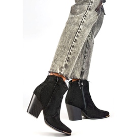 Botas cowboy femininas de camurça com salto alto, pretas A5618B preto 2