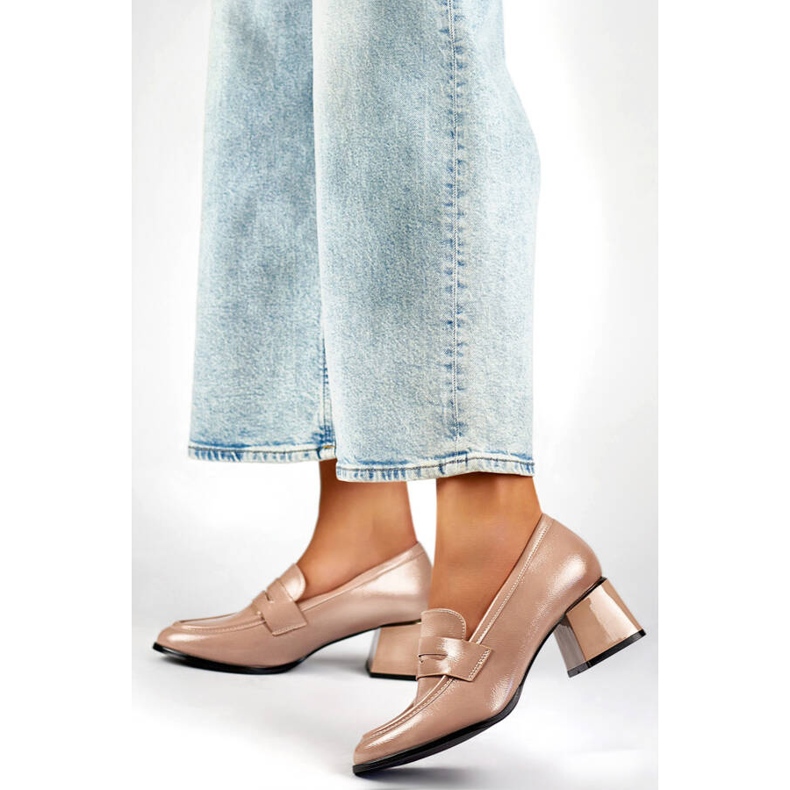 Sapatos femininos bege envernizados de salto alto GD-FL471BE 2